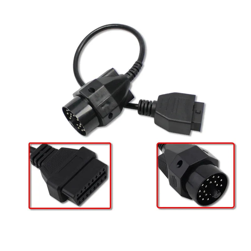 BMW OBD2 diagnostic adapter cable converting 20-pin connector to standard 16-pin OBD2 plug