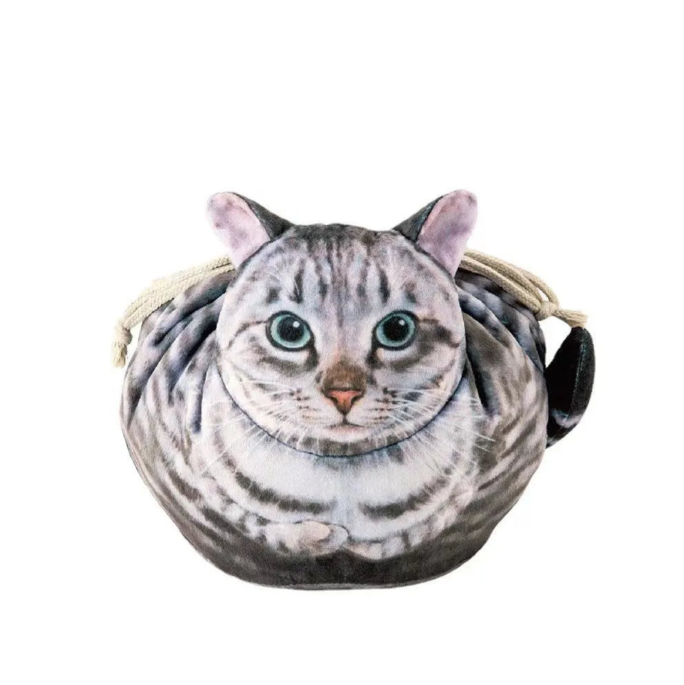 Creative Japanese cat printing drawstring storage bag with plush material and polyester lining in fresh sweet style