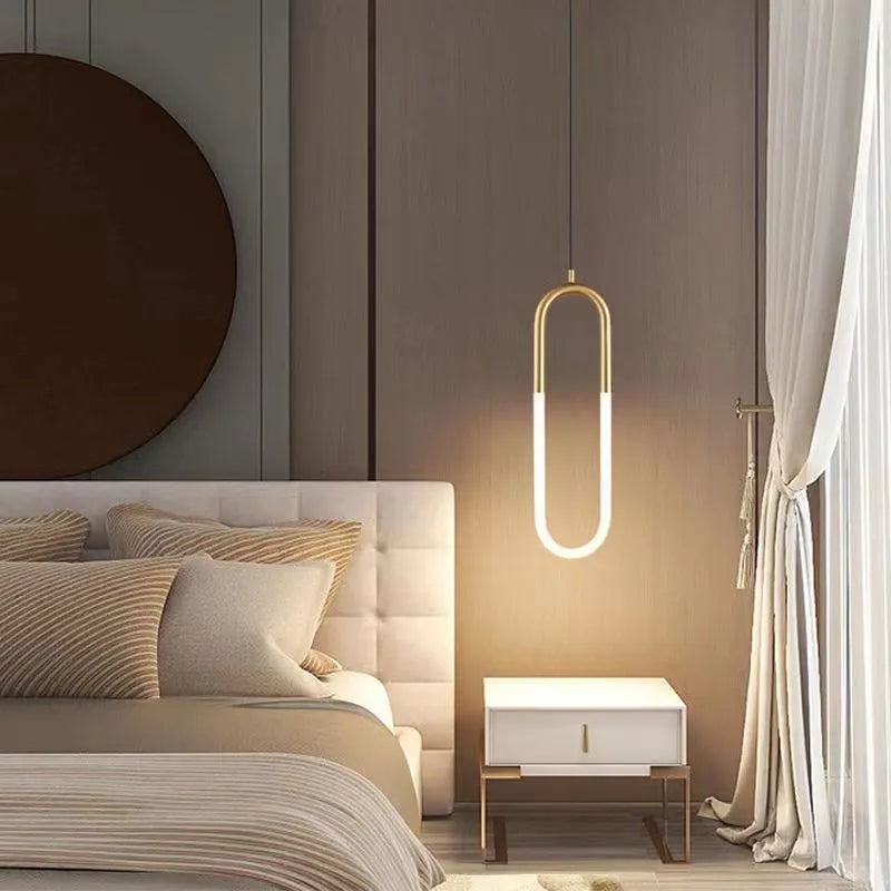 Nordic U-shaped bedroom chandelier pendant light with minimalist design and tri-colour dimming
