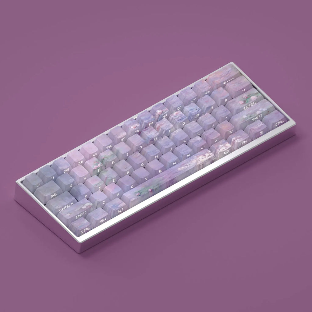 Wenshao Sleeping Lotus PBT keycap set with side-carved transparent characters for mechanical keyboards