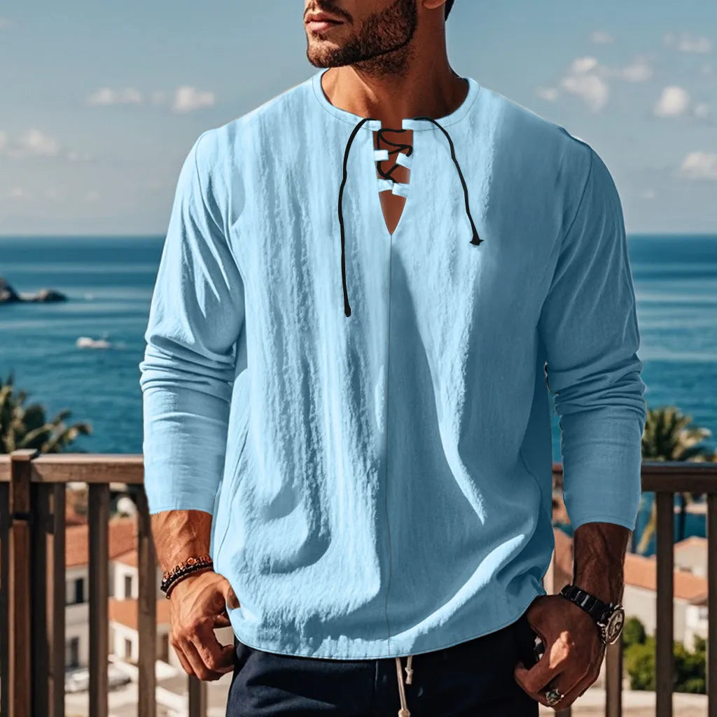 Solid colour cotton linen loose ruff shirt on hanger in one of ten available colours