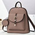 Multi-functional PU leather one-shoulder crossbody travel backpack in apricot, front view