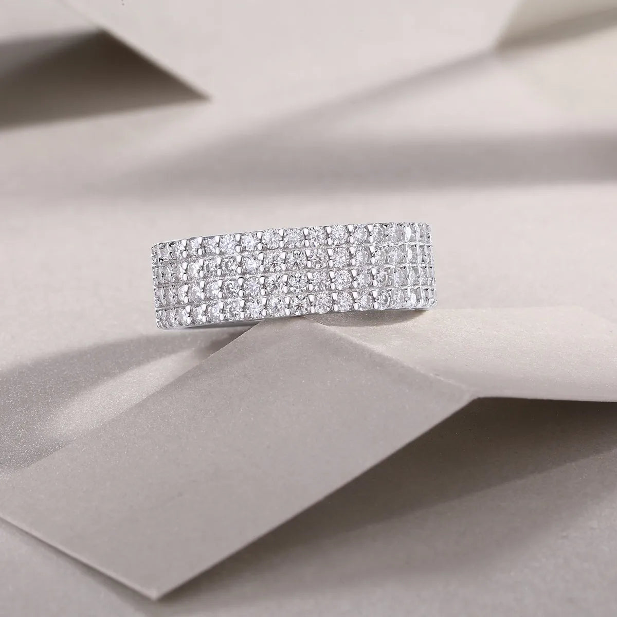 Starry Night Sky moissanite wedding ring set on S925 silver platinum-plated band in size 6
