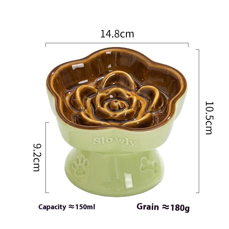 Black ceramic pet bowl with high foot neck protector design for dogs and cats