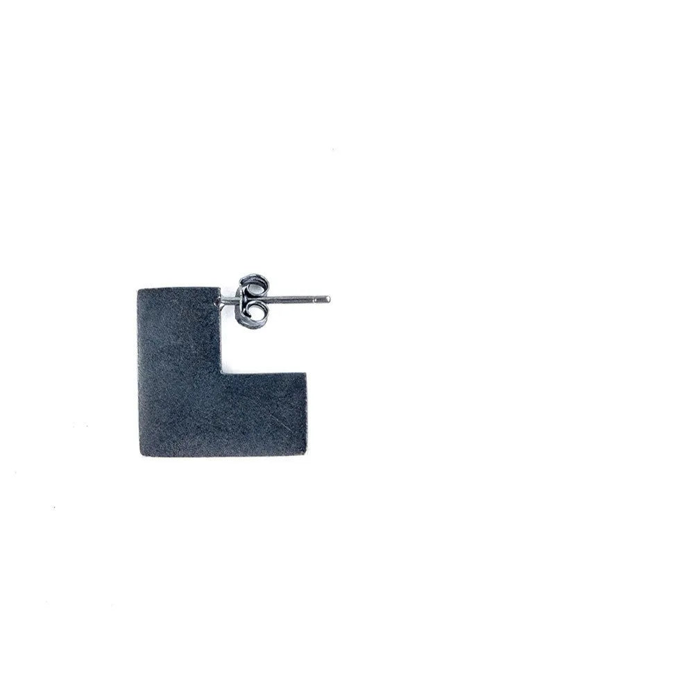 Oxidation black square earrings geometric minimalist design 16mm 925 sterling silver