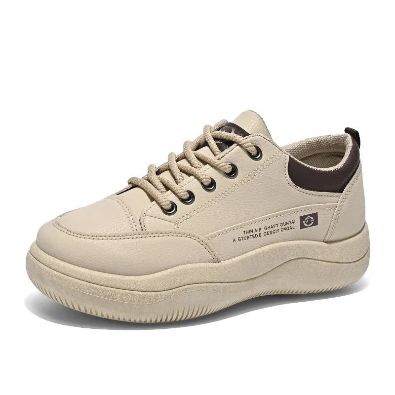 Women's white Korean-style lace-up pumps with cross straps and a flat rubber sole.