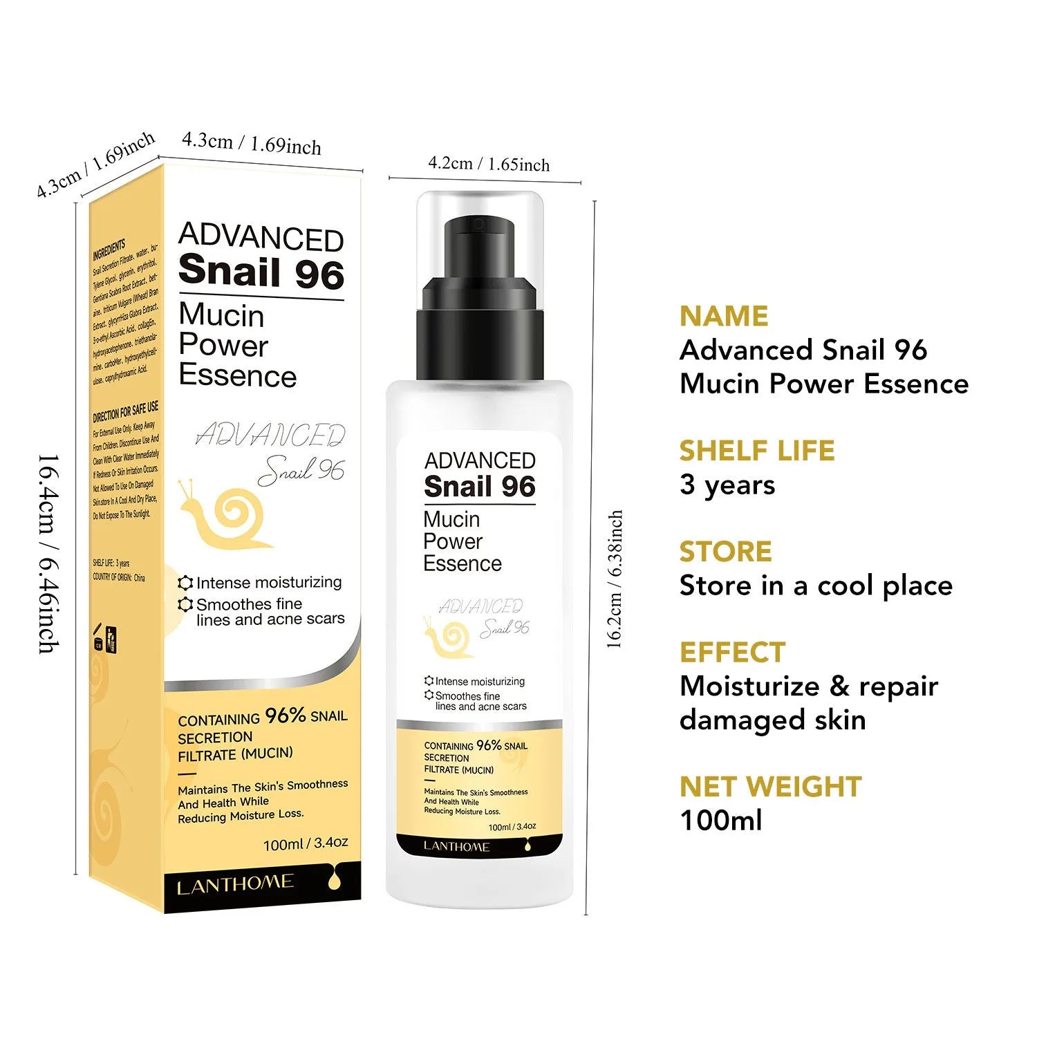 100ml bottle of snail secretion serum facial essence liquid for daily moisturising