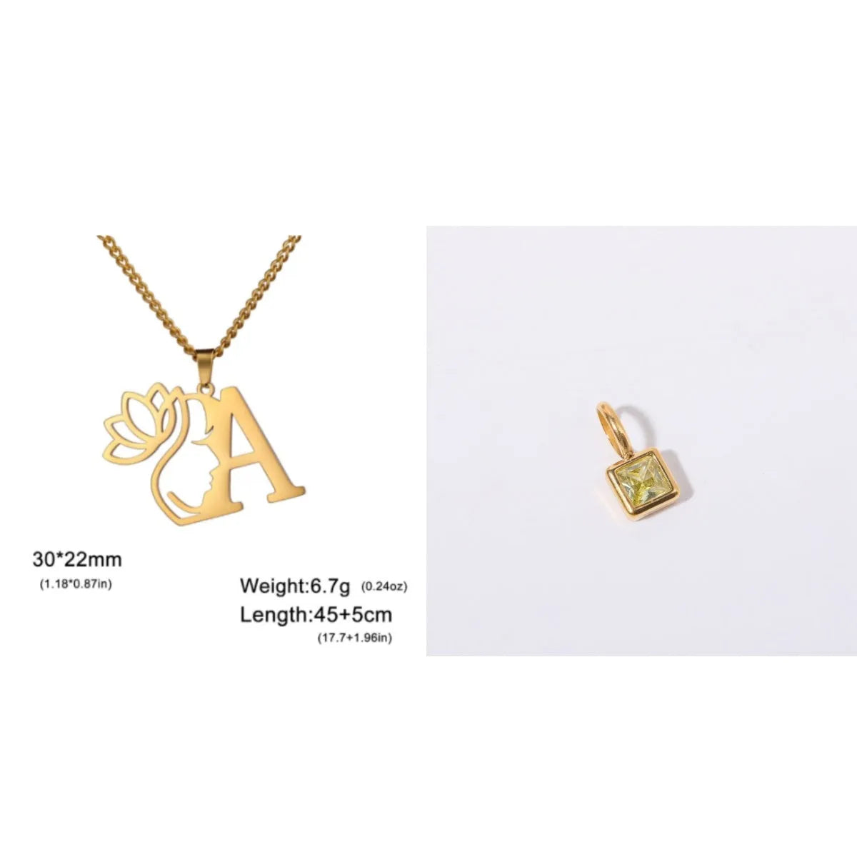 Stainless steel necklace with cross chain design and initial pendant in gold or silver finish