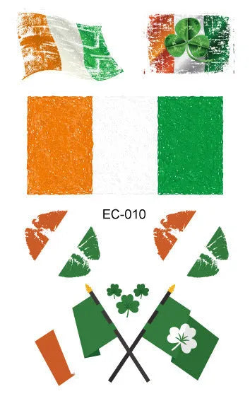 Children's temporary tattoo sticker with Irish festival clover design measuring 120 × 75mm