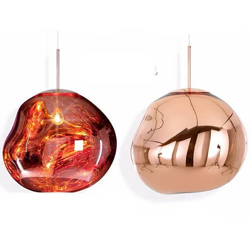 Post-modern Nordic chandelier with irregular glass shade in gold, copper, or silver finish