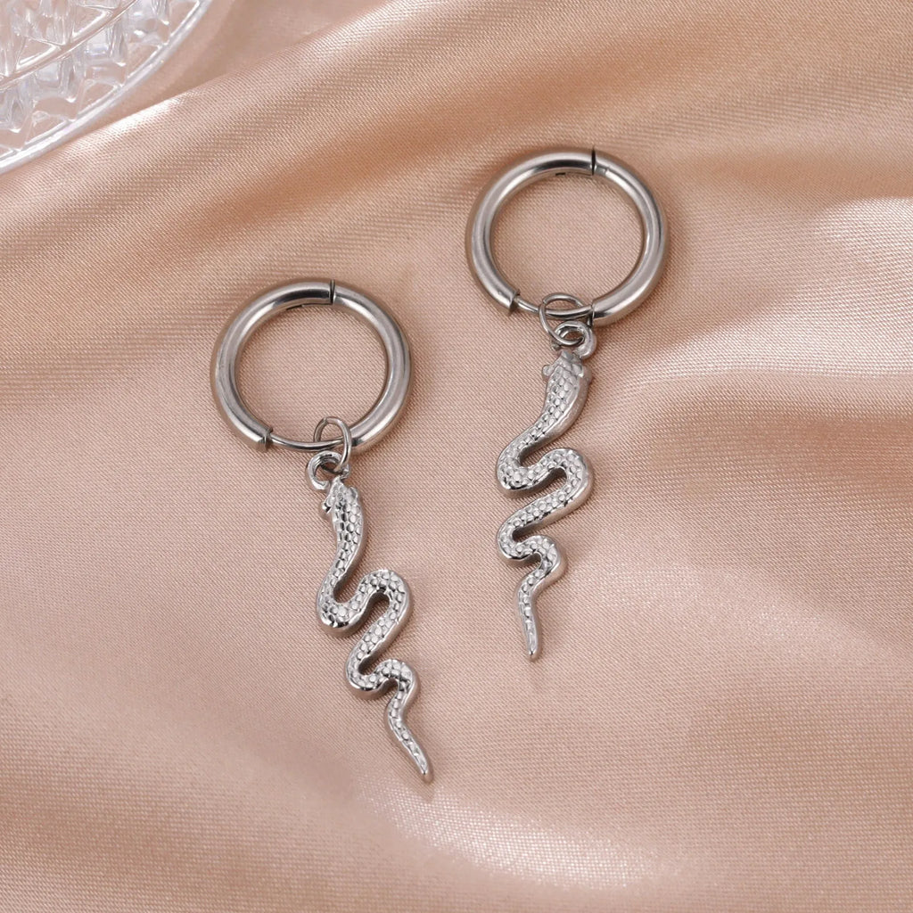 Gold plated snake-shaped vintage clip-on earrings with stainless steel construction