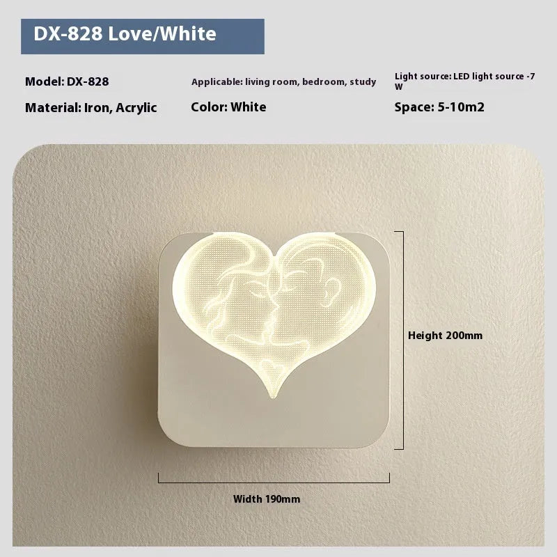 White or pink three-colour LED bedside wall lamp with acrylic shade and iron construction