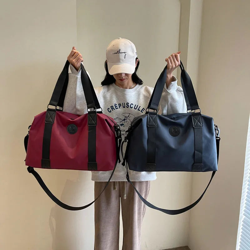 Large waterproof Oxford cloth travel bag in solid colour with 36-55L capacity for short-distance leisure travel