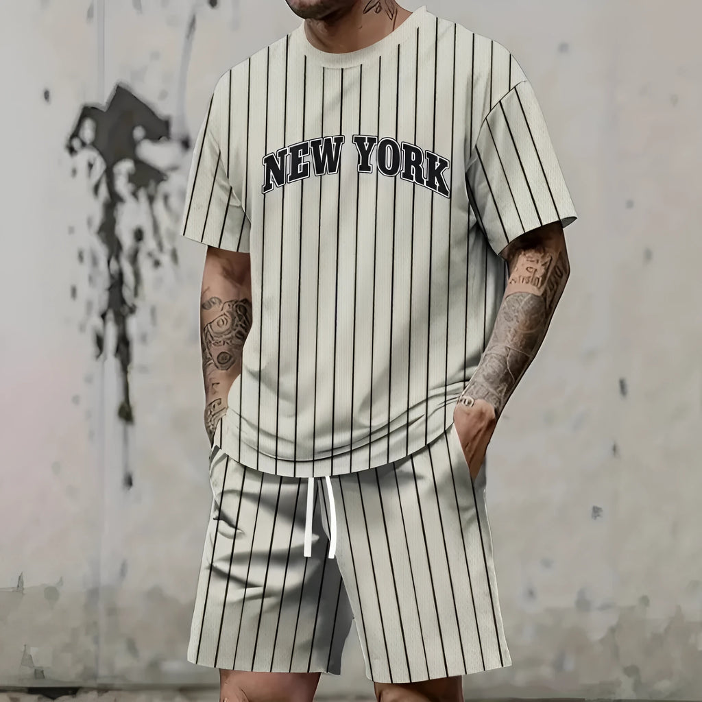 Men's personality letter print suit set with short sleeves and matching shorts