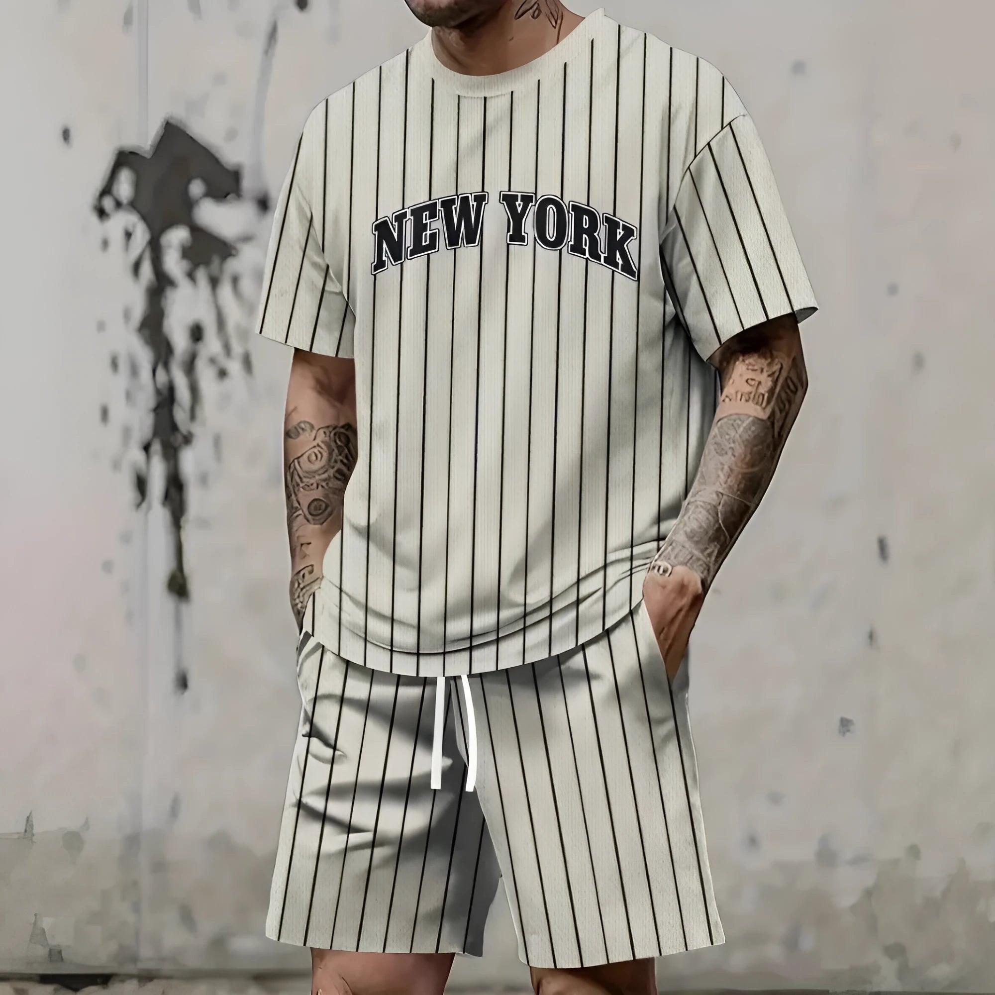 Men's personality letter print suit set with short sleeves and matching shorts