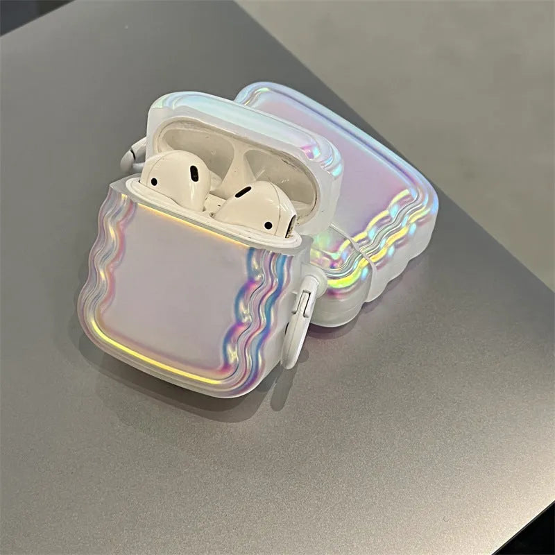 Silicone AirPods case with a colour-changing magic laser ring design on the front.