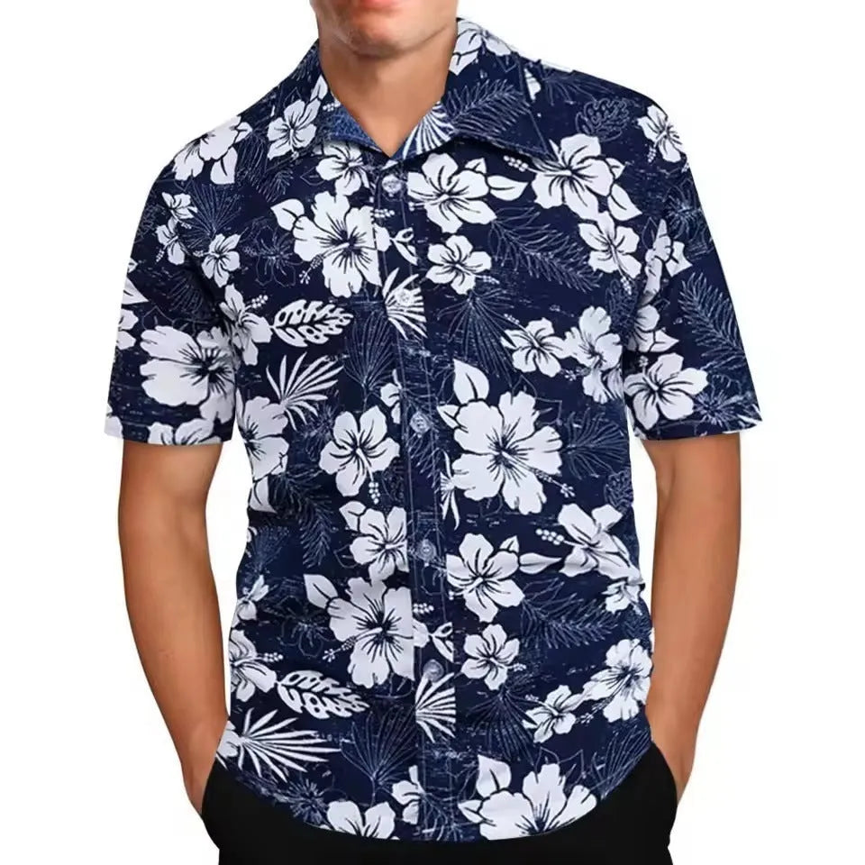 Men's loose fit floral print short sleeve shirt in polyester fabric for summer casual wear