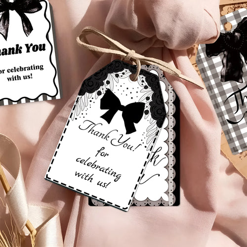 60-piece set of creative bowknot paper gift label tags with natural hemp rope for birthday parties