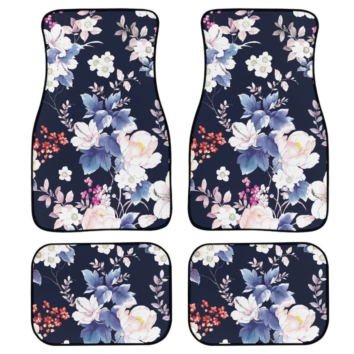 Black rubber car floor mats with 20mm thickness and waterproof backing in four-piece set