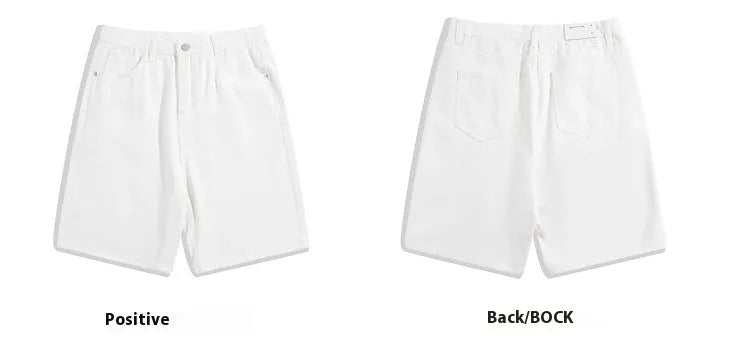 Men's light blue denim shorts showing five-pocket straight-leg design on a mid-rise waist