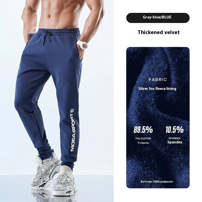 Men's black ankle-tied sweatpants with mid-waist design and polyester-spandex blend fabric