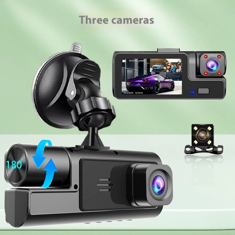 WiFi-connected driving recorder with 2.0-inch screen showing front and rear camera views
