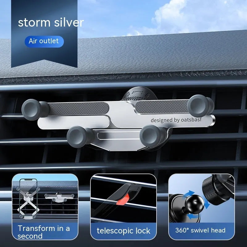Silver alloy car air vent phone mount bracket with snap-on clips