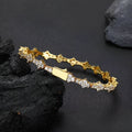 Copper hip hop bracelet with inlaid zircon in gold 6.5mm width geometric chain design