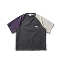 Dark grey men's t-shirt with contrast colour raglan sleeves and loose fit design