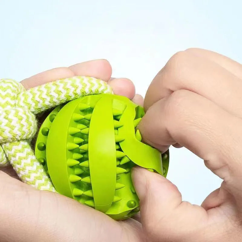 Blue TPR rubber rope ball dog toy for small dogs, measuring 36x6x6 cm, with cotton rope for tug-of-war