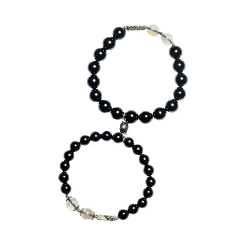 Obsidian Buddha beads couple bracelet DIY set with 8mm and 10mm beads