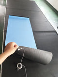 Blue conductive yoga mat with plants pattern and grounding wire, dimensions 182x61cm.