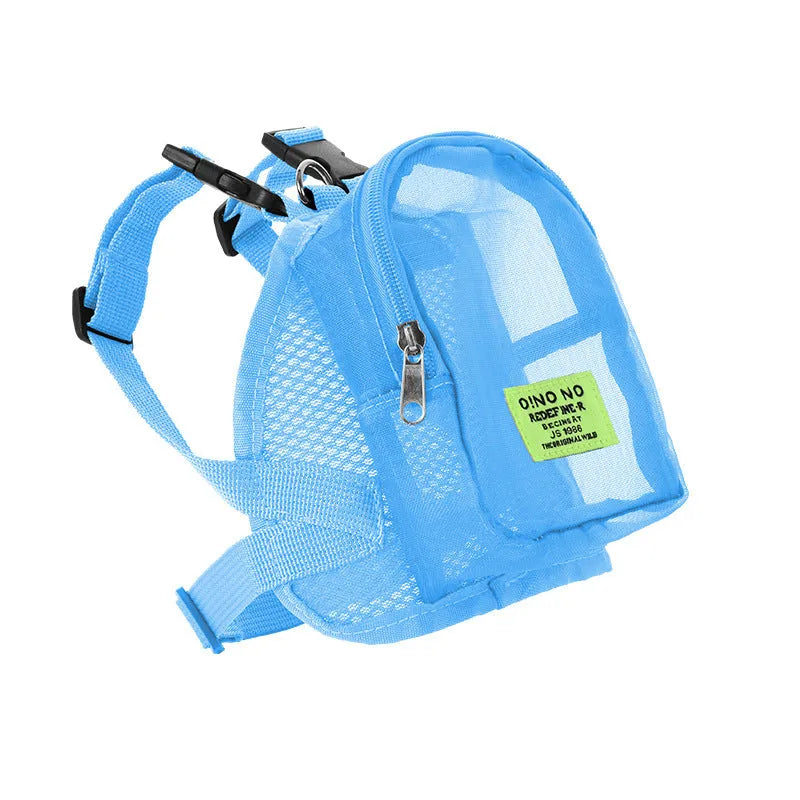 Solid-colour polyester dog backpack for portable pet carrying in black, blue, dark gray, or purple.
