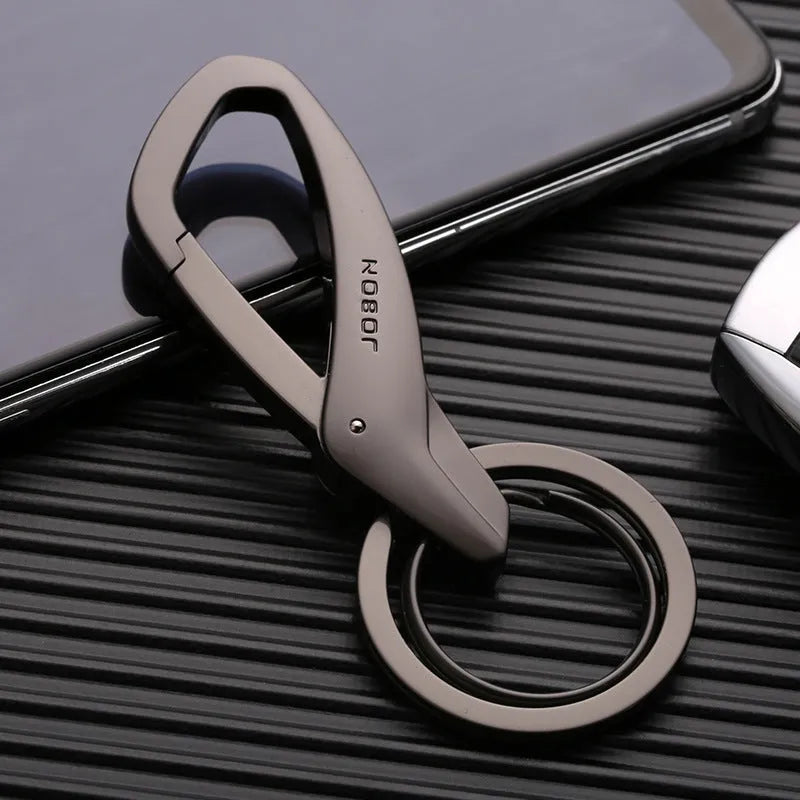 Zinc alloy double ring car key waist hanging clip in black, chrome or nickel finish