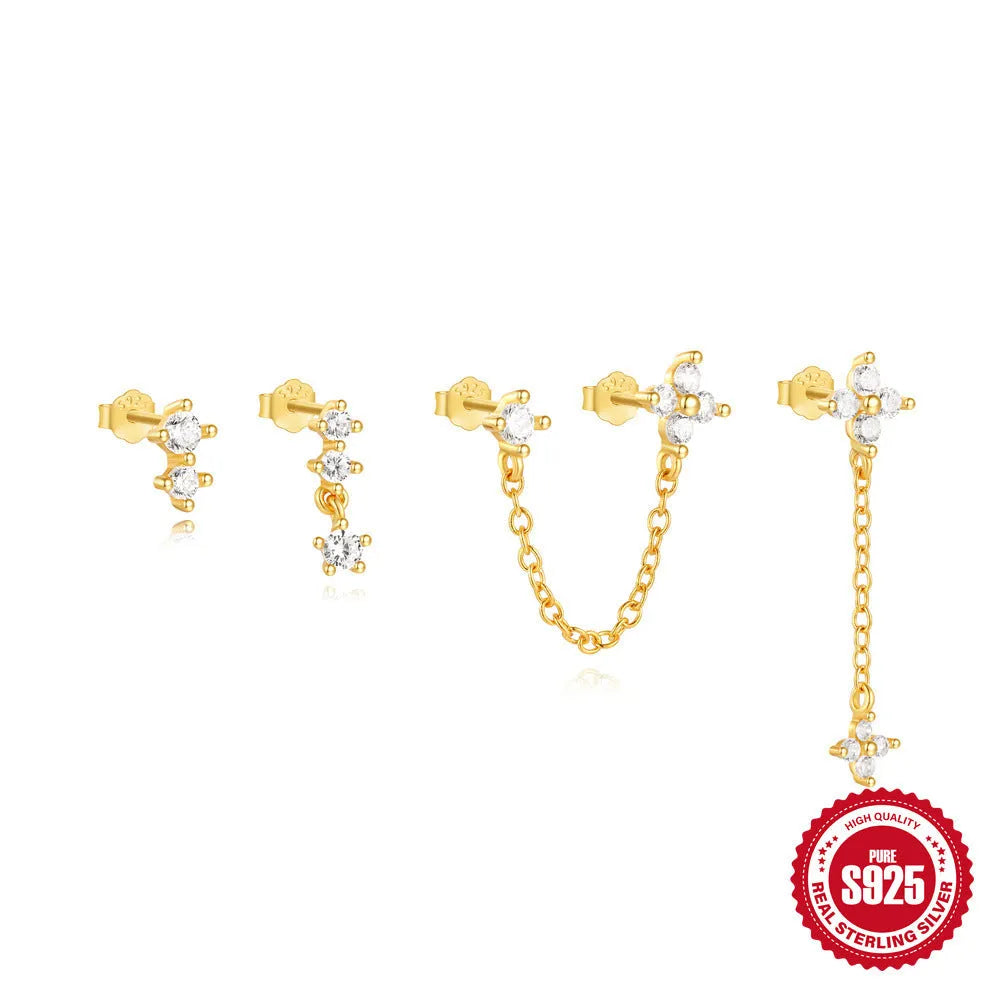 S925 sterling silver geometric clover petal earrings with electroplated gold finish options