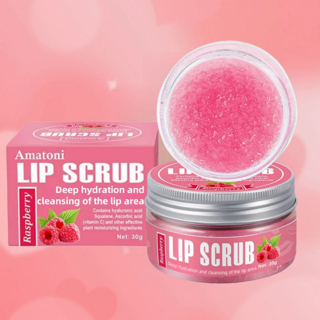 30g pot of Amatoni fruit flavour lip scrub cream for exfoliating and moisturising lip care.