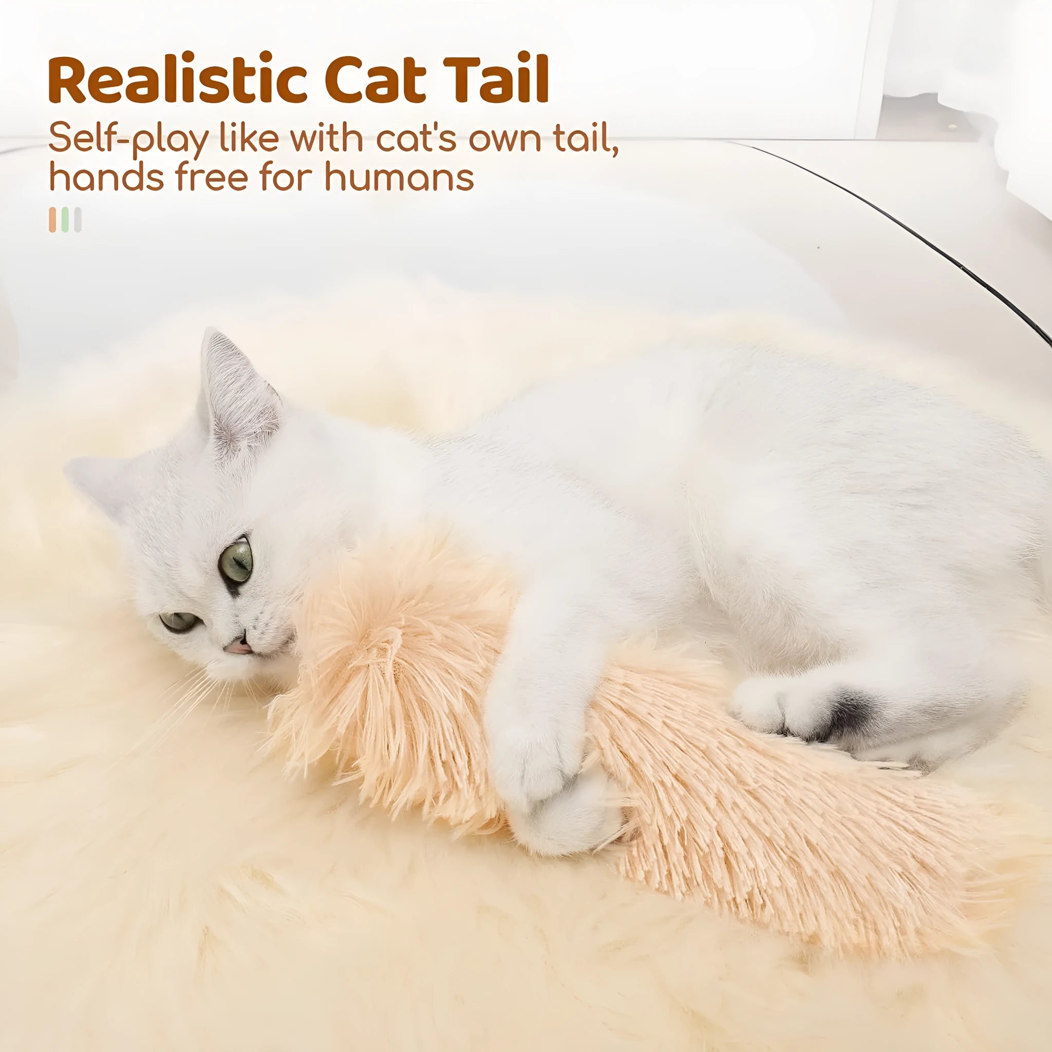 Soft plush cat toy pillow in blue, green, pink, or white, measuring 27 by 10 centimetres.
