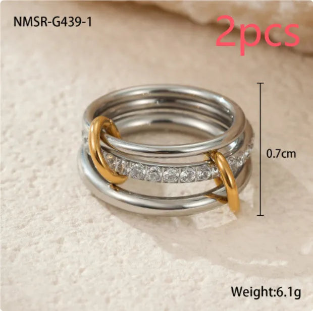 Stacked colour matching stainless steel ring with 18K gold plating for women in free size