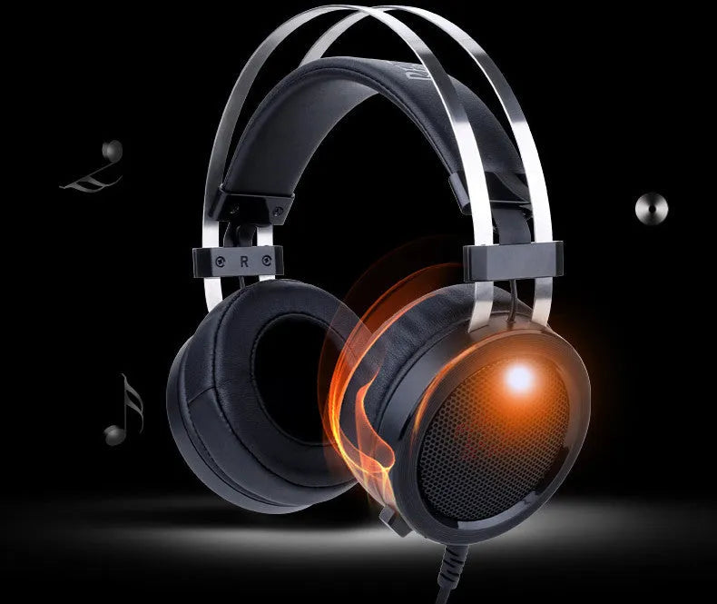 Black wired computer gaming headset with 3.5mm audio jack and cable