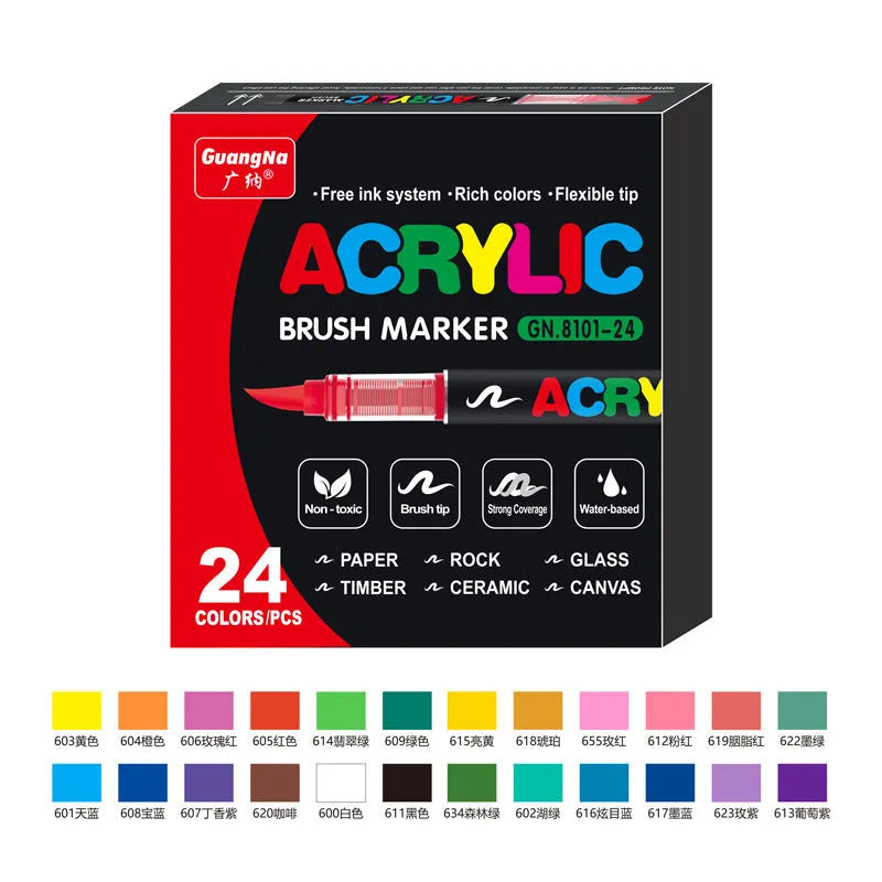 Set of straight liquid acrylic marker pens in multiple colours for art and graffiti