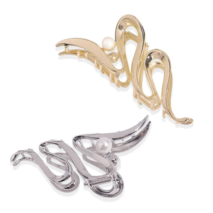 Silver metal hair barrette claw clip with electroplated finish and decorative design