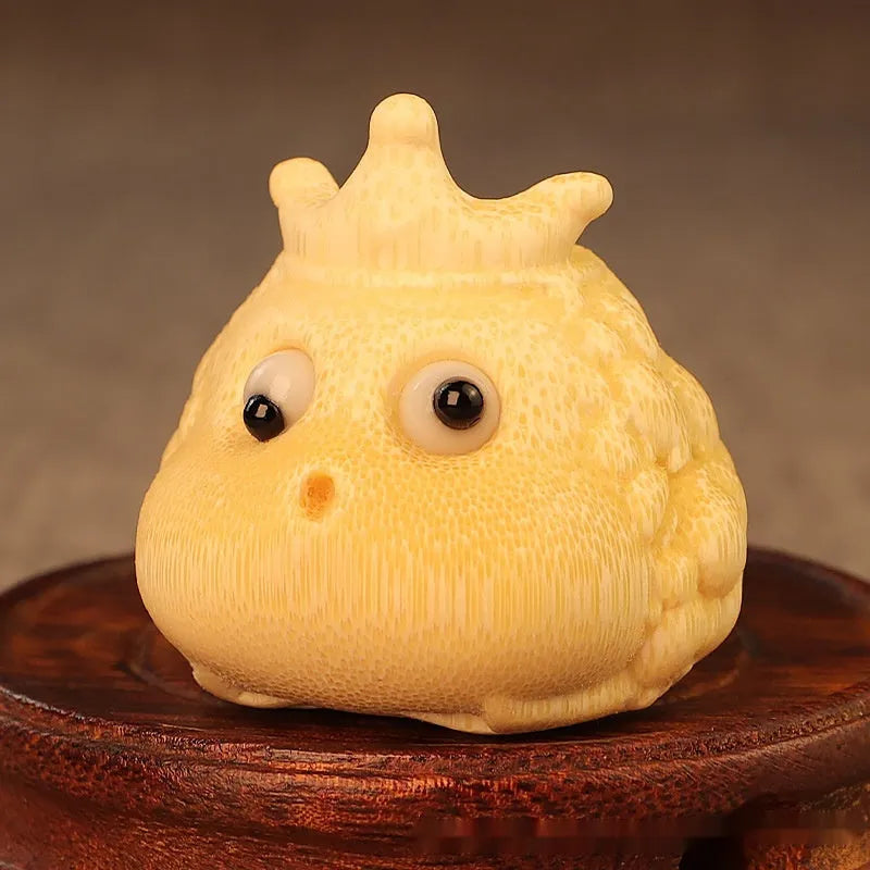 Solid bamboo hand carving of a cute crown princess toad ornament, 5.0 size.