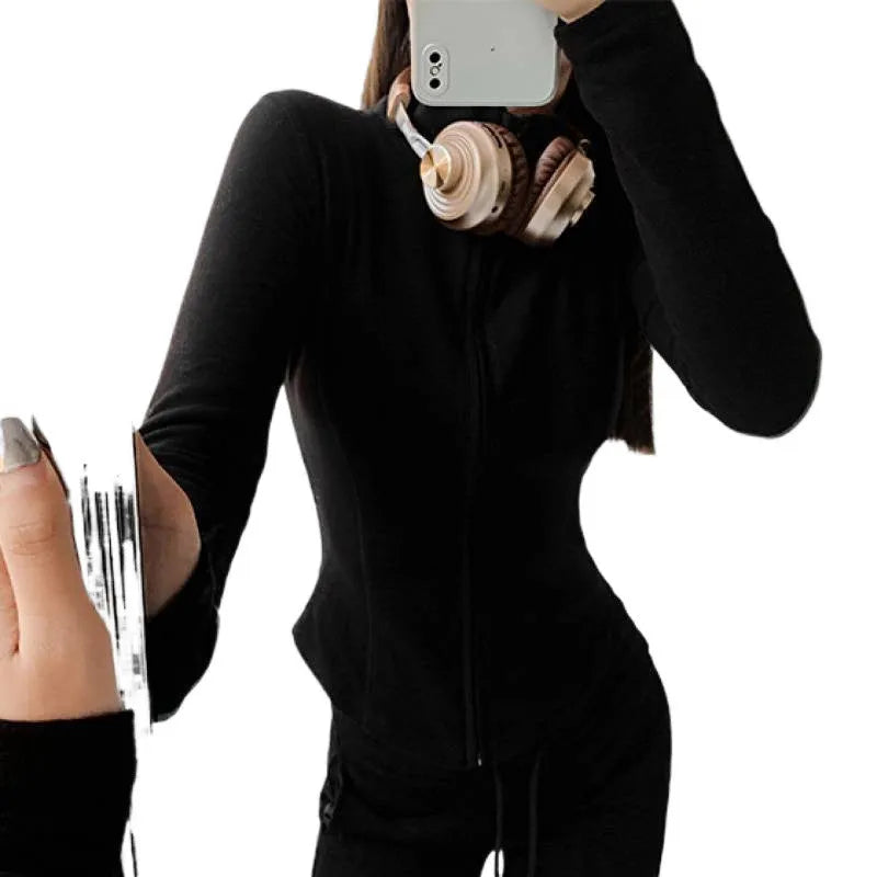 Women's slim fit Dralon zipper cardigan in grey with full zipper and flying sleeves