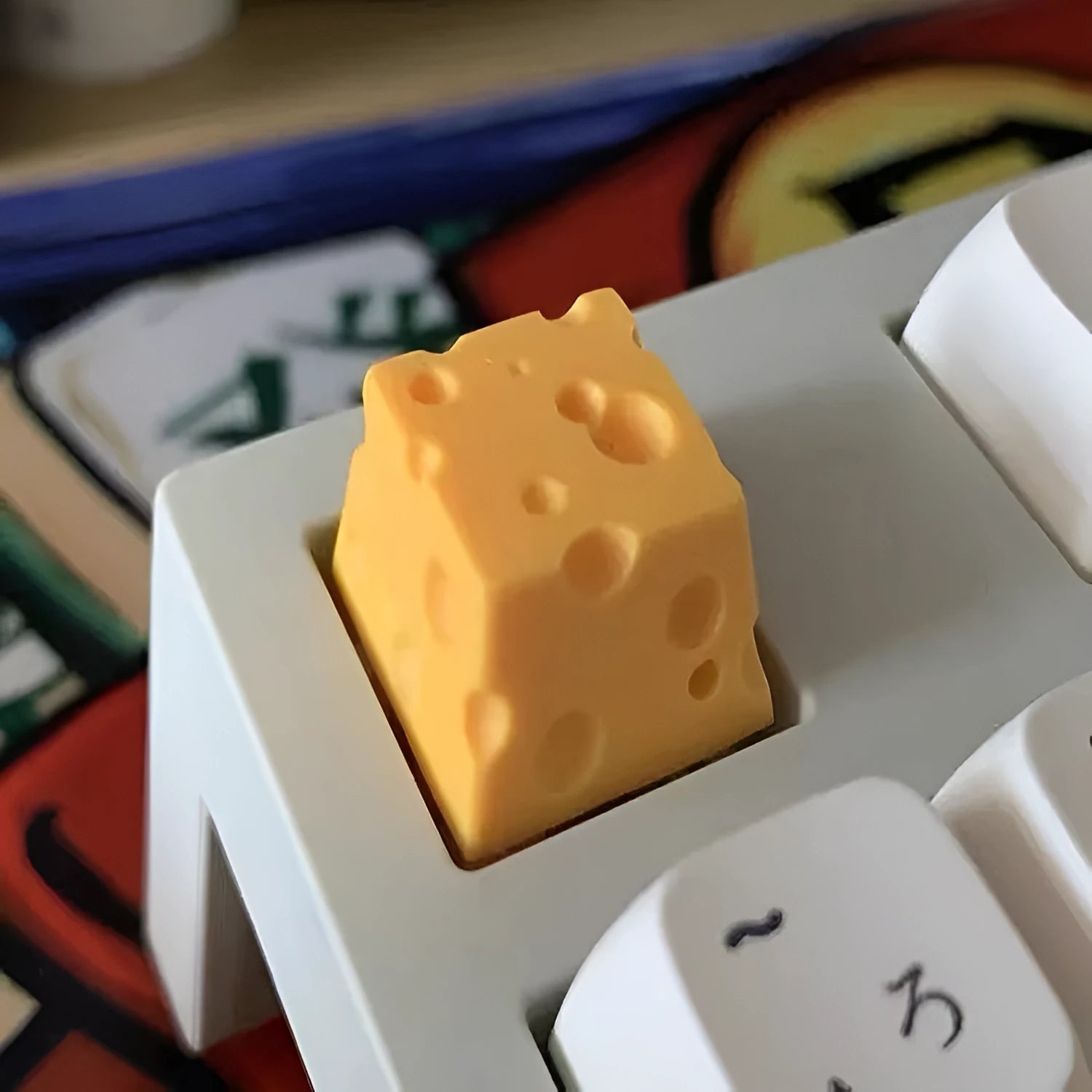 Yellow resin cheese wedge key cap for mechanical keyboard customisation with MX stem