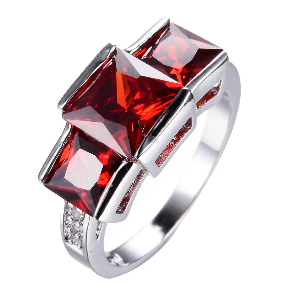 Geometric copper women's ring with an electroplated finish shown in multiple colour options on a white background.