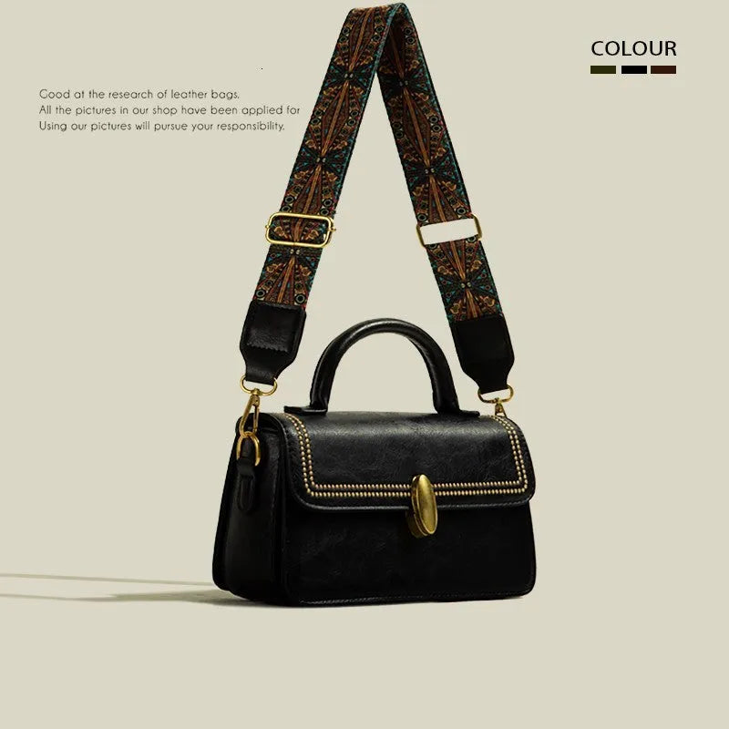 Brown retro textured PU leather messenger bag showing internal phone compartment and document pocket