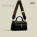Brown retro textured PU leather messenger bag showing internal phone compartment and document pocket