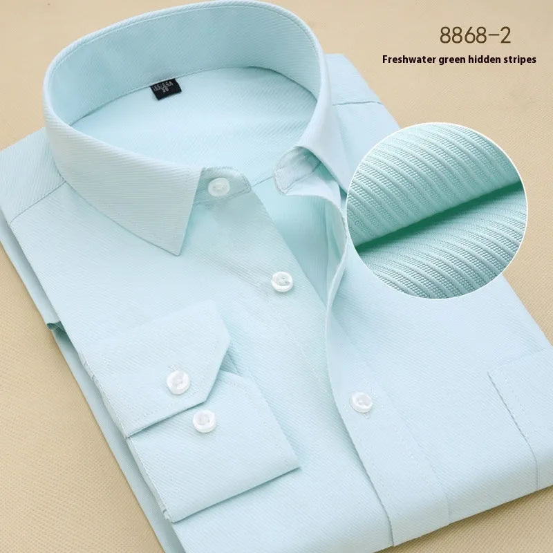Men's slim fit long sleeve cotton business shirt with cardigan collar in solid colour