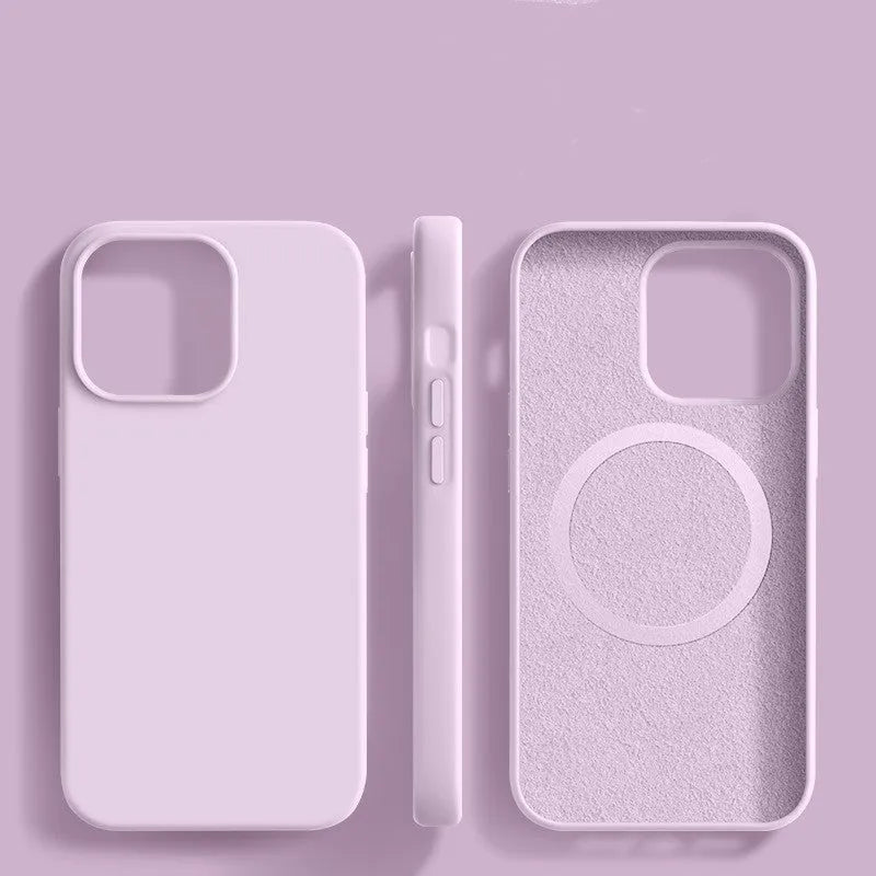 Frosted liquid silicone magnetic phone case for iPhone 13 Pro in Antique White with shockproof anti-fall protection