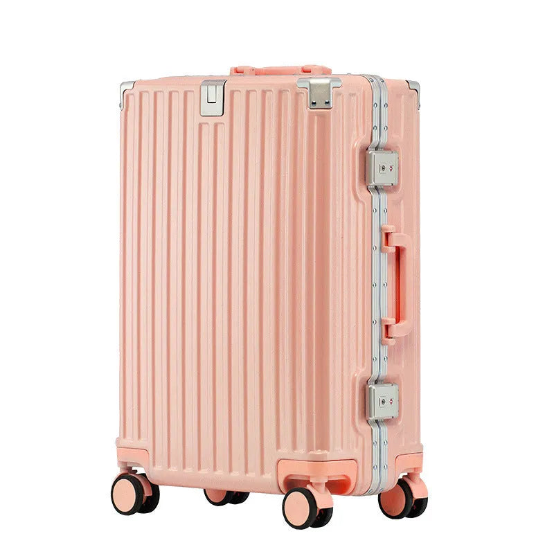 Aluminium frame ABS PC trolley case in avocado green with universal wheels and a USB port.